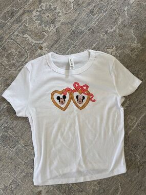 Bella Canvas White Tee with Mickey & Minnie Heart Frames and Pink Bow